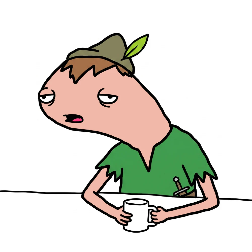 pooter pan drinking coffe